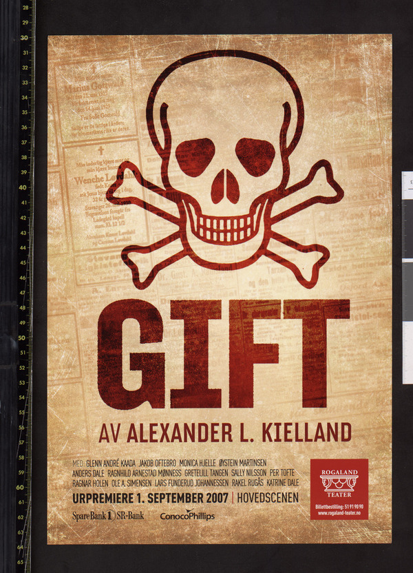 Plakat fra Rogaland Teaters produksjon Gift (2007).