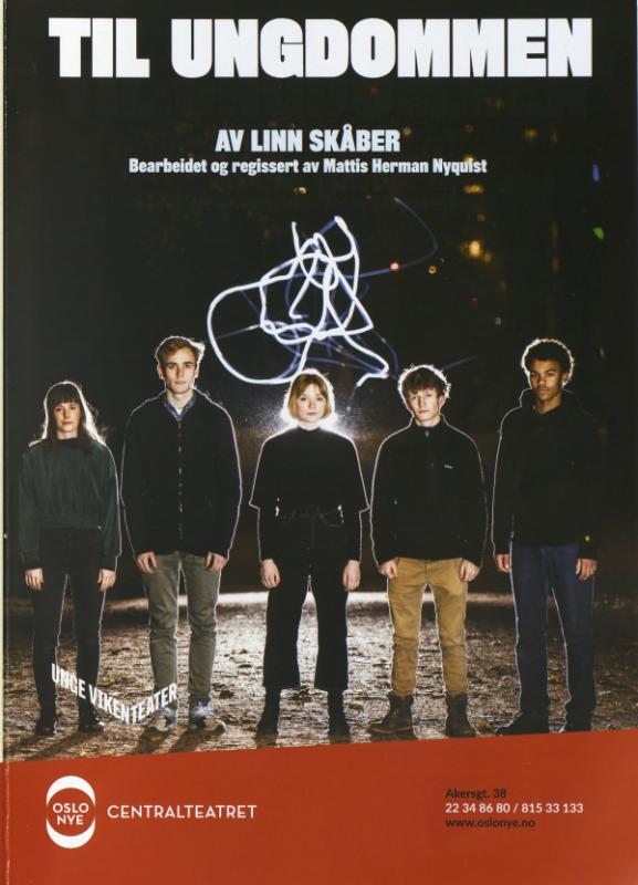 Playbill for Oslo Nye Teater (Oslo New Theatre) and Unge Viken Teater's production Being Young (2020)