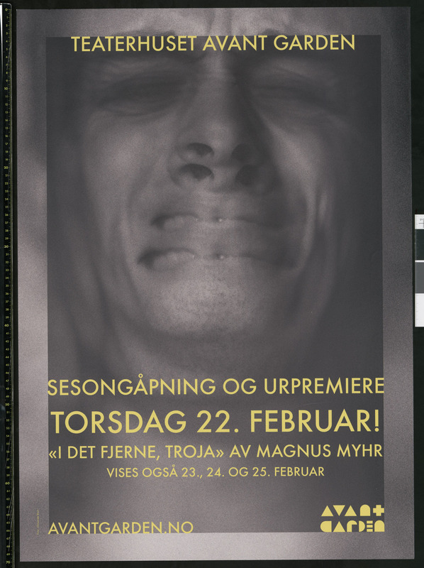 Plakat for  Magnus Myhrs produksjon "I det fjerne, Troja" (2018)