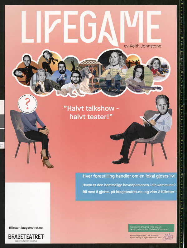 Plakat fra Brageteatret og Det Andre Teatrets produksjon Lifegame (2018).