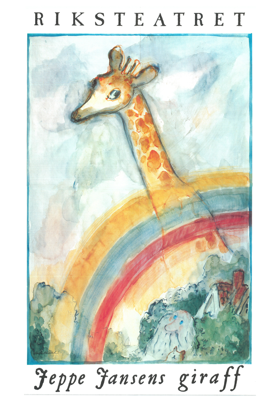 Plakat fra Riksteatrets produksjon Jeppe Jansens giraff (1984). 