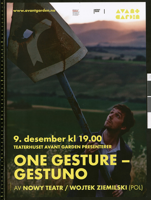 Plakat for Nowy Teatrs produksjon One Gesture - Gestuno