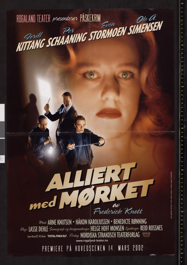 Plakat fra Rogaland Teaters produksjon Alliert med mørket (2002).