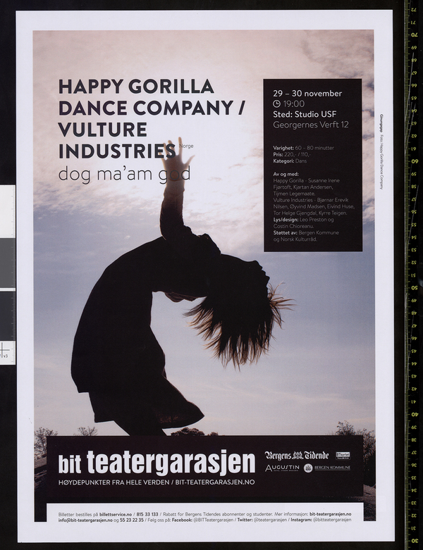 Plakat for Happy Gorilla Dance Company og Vulture Industries' produksjon dog ma'am god  (2013)