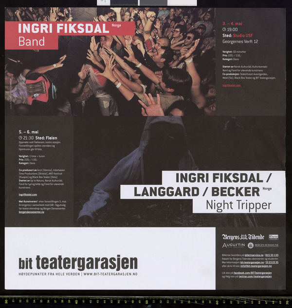 Plakat fra Ingri Midgard Fiksdal Dans' produksjoner Night Tripper og Band - BIT Teatergarasjen
