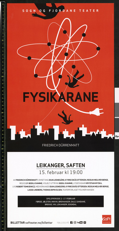 Plakat for Sogn og Fjordane Teaters produksjon "Fysikerne" (2018)