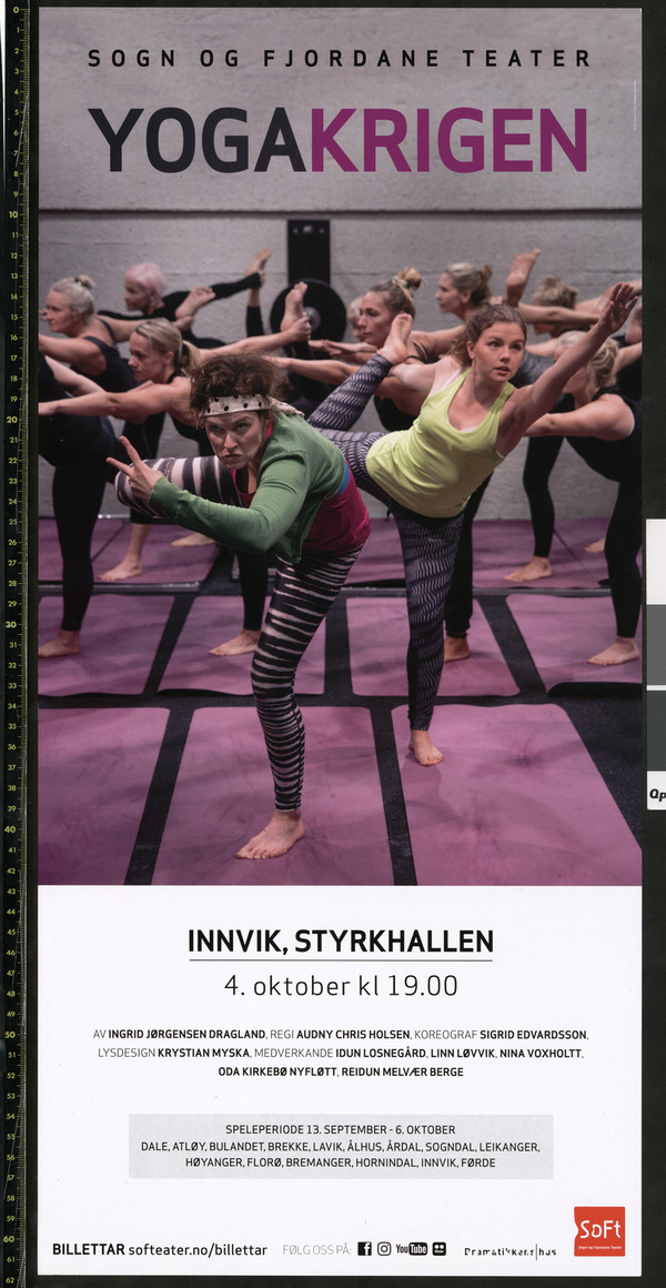 Plakat for Sogn og Fjordane Teaters produksjon "Yogakrigen" (2018)
