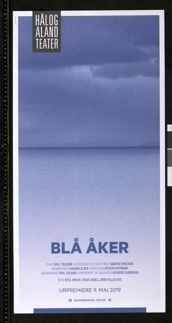 Plakat for Hålogaland Teaters produksjon Blå åker (2019).