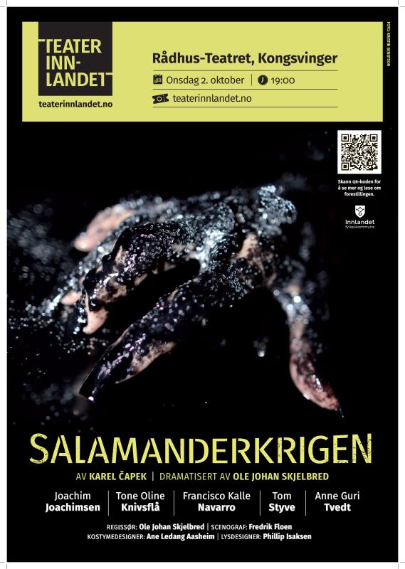 Plakat fra Salamanderkrigen (2024) av Teater Innlandet.