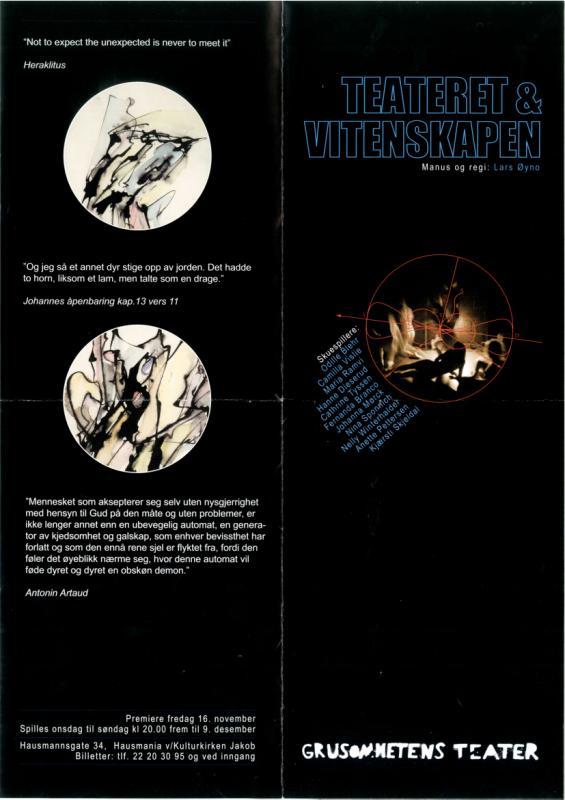 Program for Grusomhetens Teaters produksjon Teateret & Vitenskapen (2007)