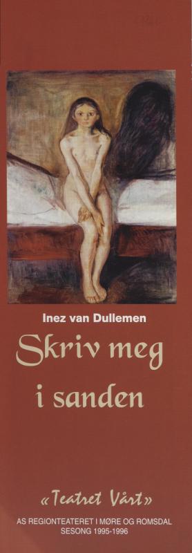 Forestillingsprogram for Teatret Vårts produksjon Skriv meg i sanden (1996).