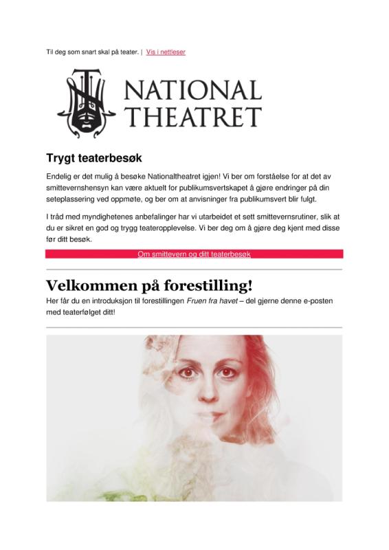Forestillingsprogram til Nationaltheatrets produksjon Fruen fra havet (2020).