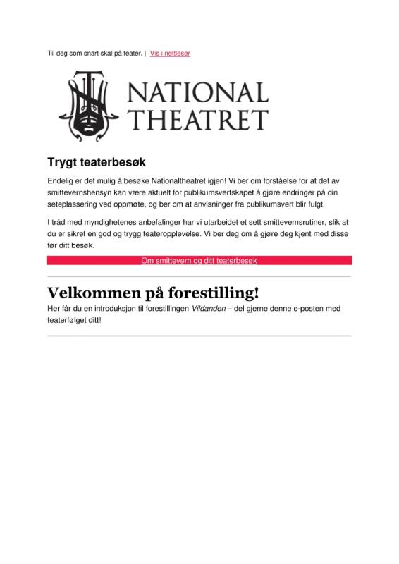 Forestillingsprogram til Nationaltheatrets produksjon Vildanden (2020).